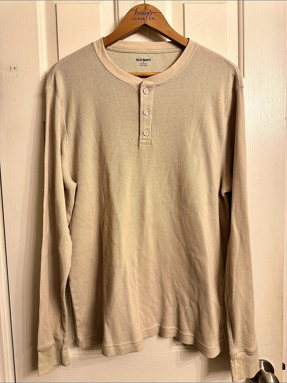 Old Navy Built-In Flex Waffle-Knit Henley T-Shirt Waffle-Knit Henley Beige XL